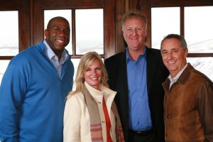 Featured Speakers Magic Johnson, far left, and Larry Bird, third from left. Courtesy of Operation Altitude.