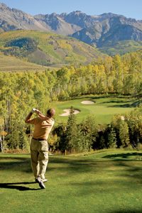 Teeing off from above at Telluride Golf Club. Courtesy Telluride Ski & Golf.