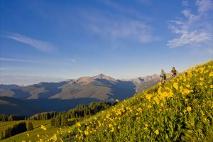 Vail Valley mountain biking in fields of wildflowers. Courtesy Vail Valley Partnership.