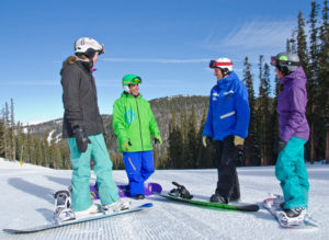 A snowboard lesson on freshly groomed slopes. Courtesy Keystone Resort.