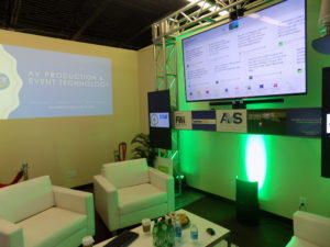 A more intimate version of a social media lounge complete with lighting and audiovisual. 